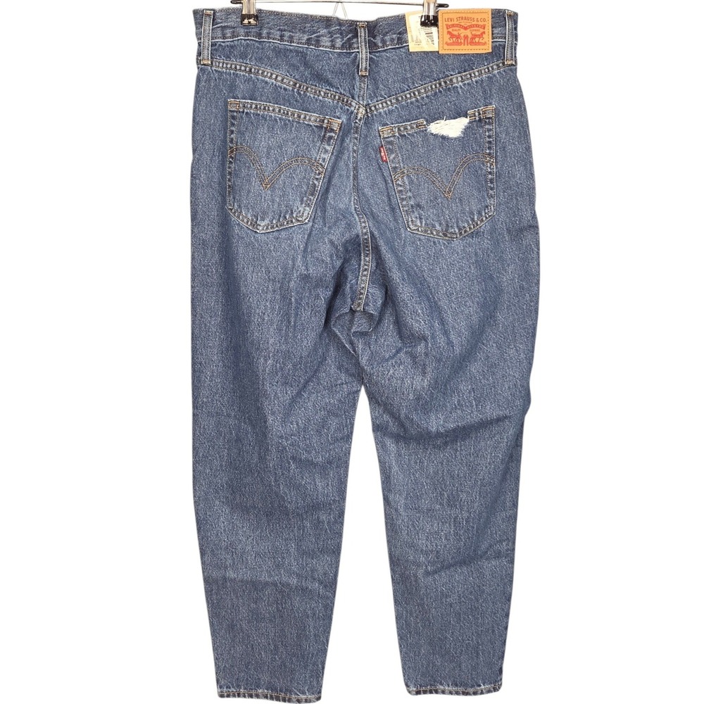Levis High Waisted Mom Jeans Womens 32x27 Blue Denim Distressed Tapered NEW - Picture 3 of 9
